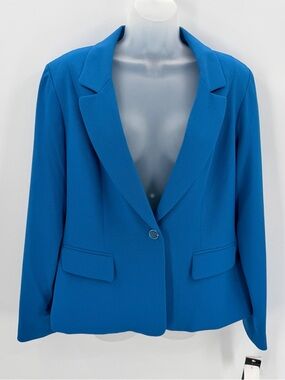 DN Designs Blazer Women’s 14 Blue Jacket Single Breasted 1 Button Career NEW